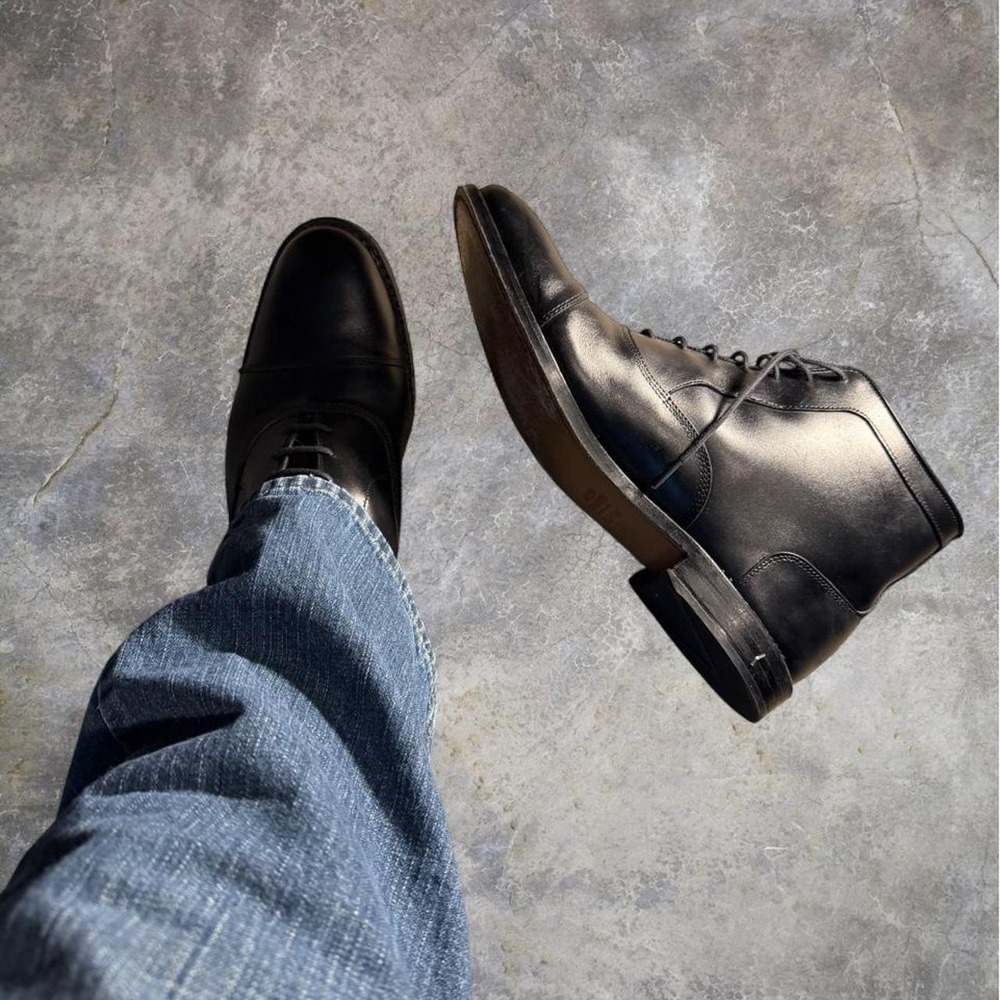 Allen Edmonds Park Avenue Cap-Toe Black Leather Cap Dress Boots Size 12 D Chukka